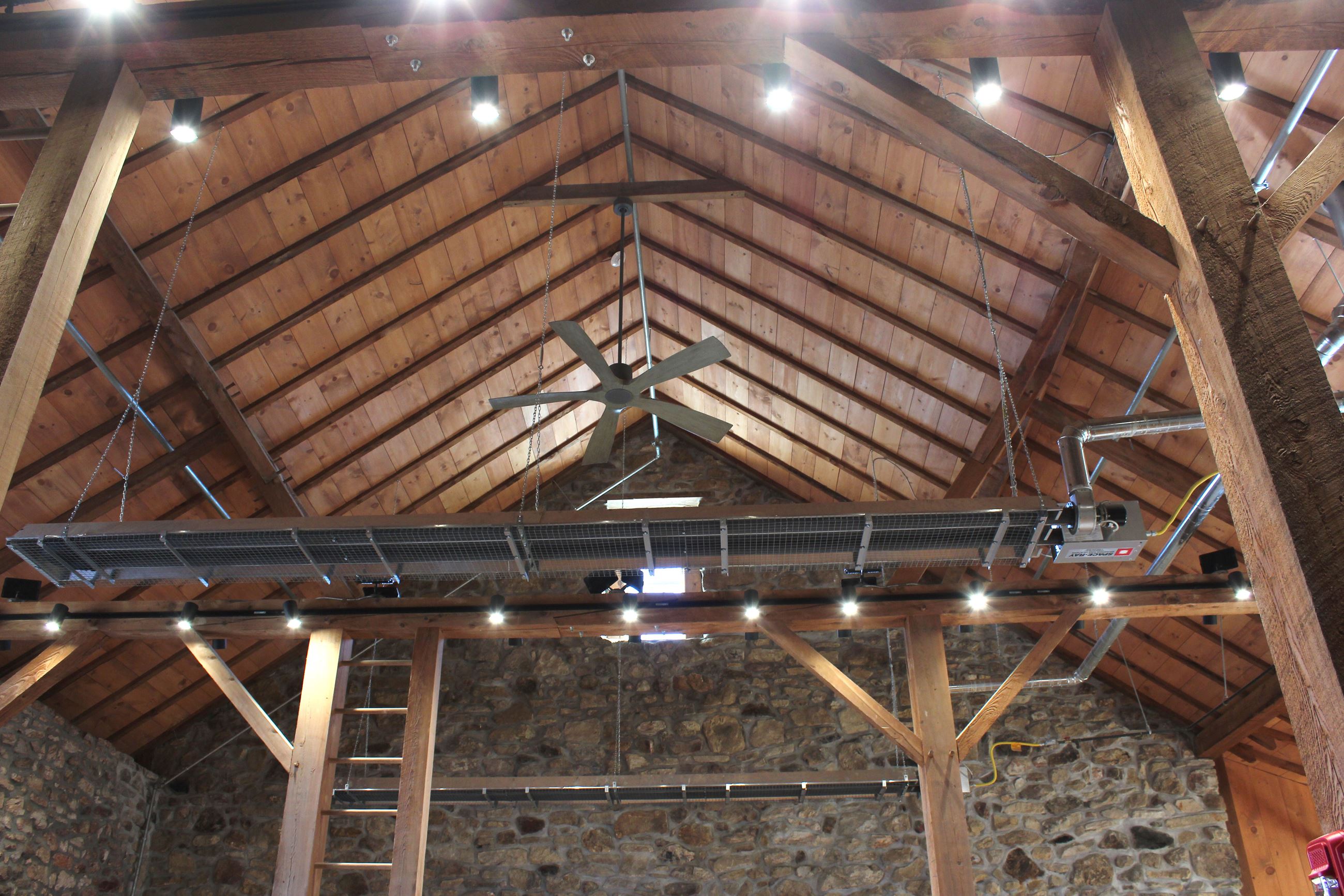 Image of the interior upper level ceiling at the Barn