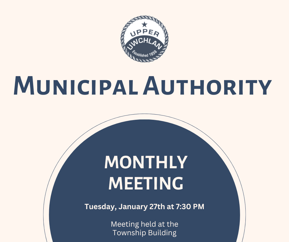 Municipal Authority Monthly Meeting on January 27, 2026 at 7:30 PM held at the Township Building.