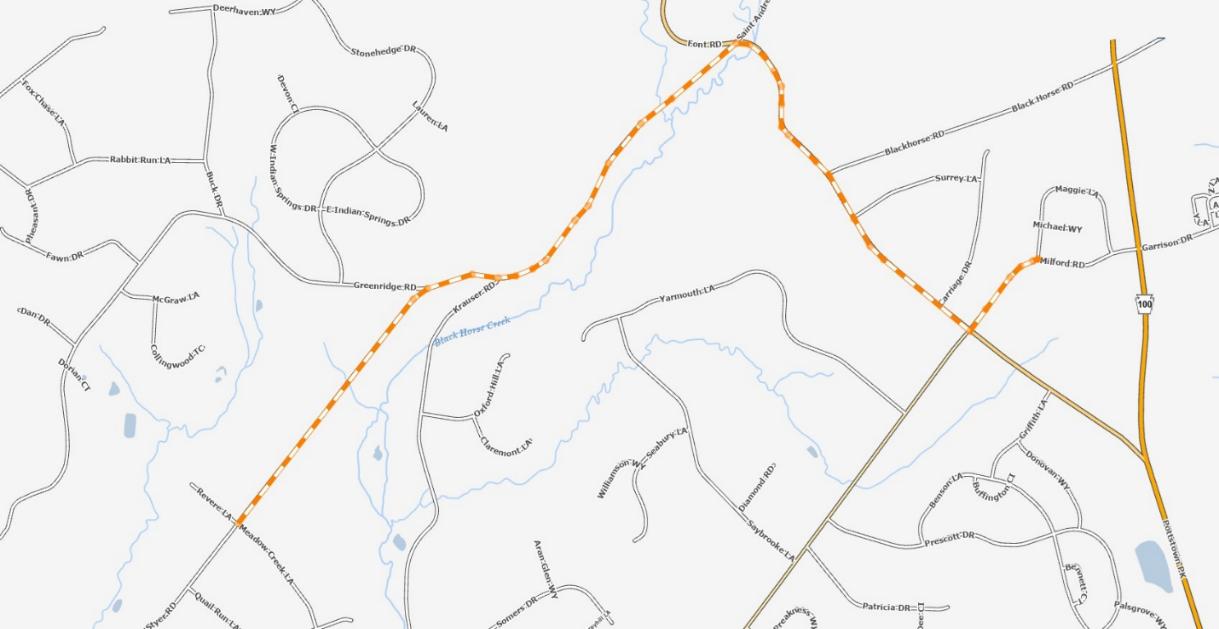 Proposed Meadow Creek Pump Station Force Main Path to an Existing Termination Manhole (JPG)